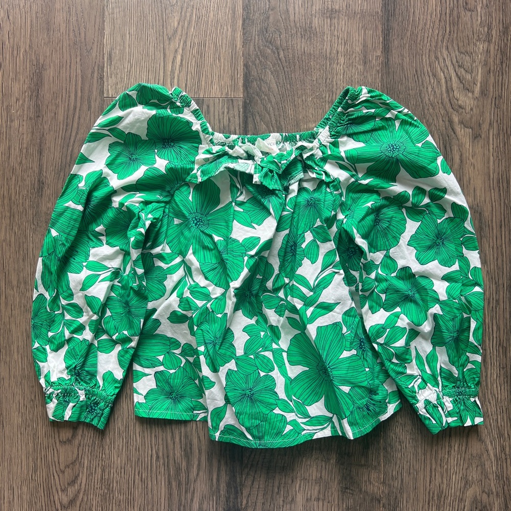 Green Floral Long Sleeve Blouse - Crewcuts Kids Size XS